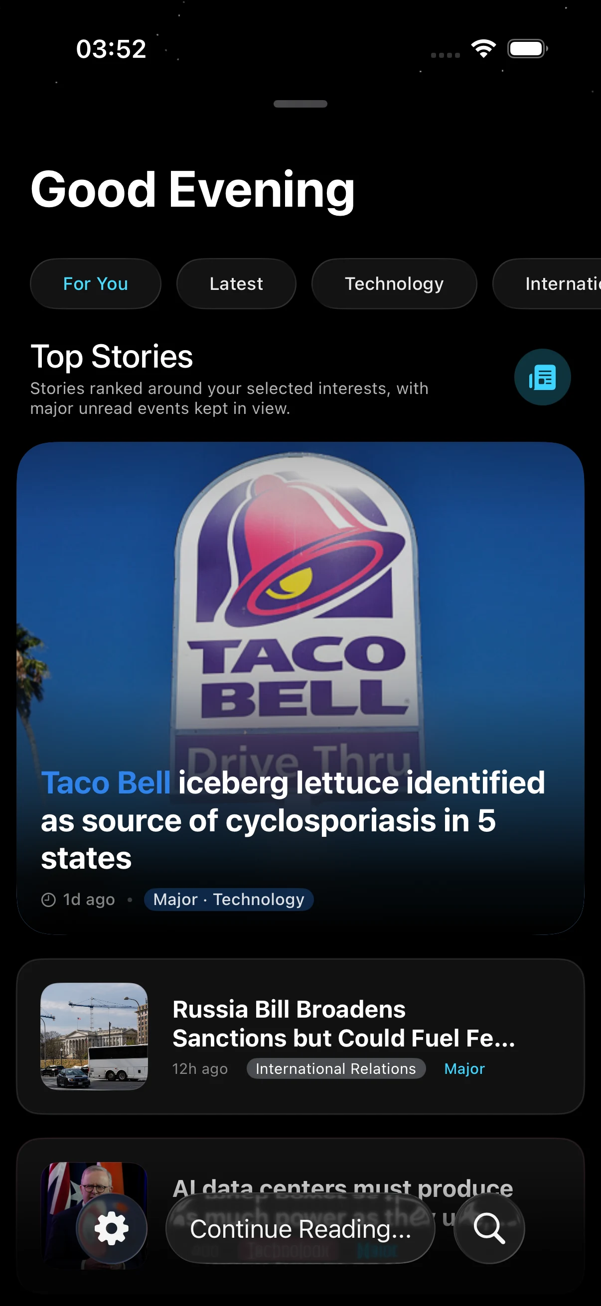 Modal News personalised news feed